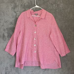 Habitat Clothes Top XL Pink Artsy Lagenlook Shirt Linen Blend Collar Button Up